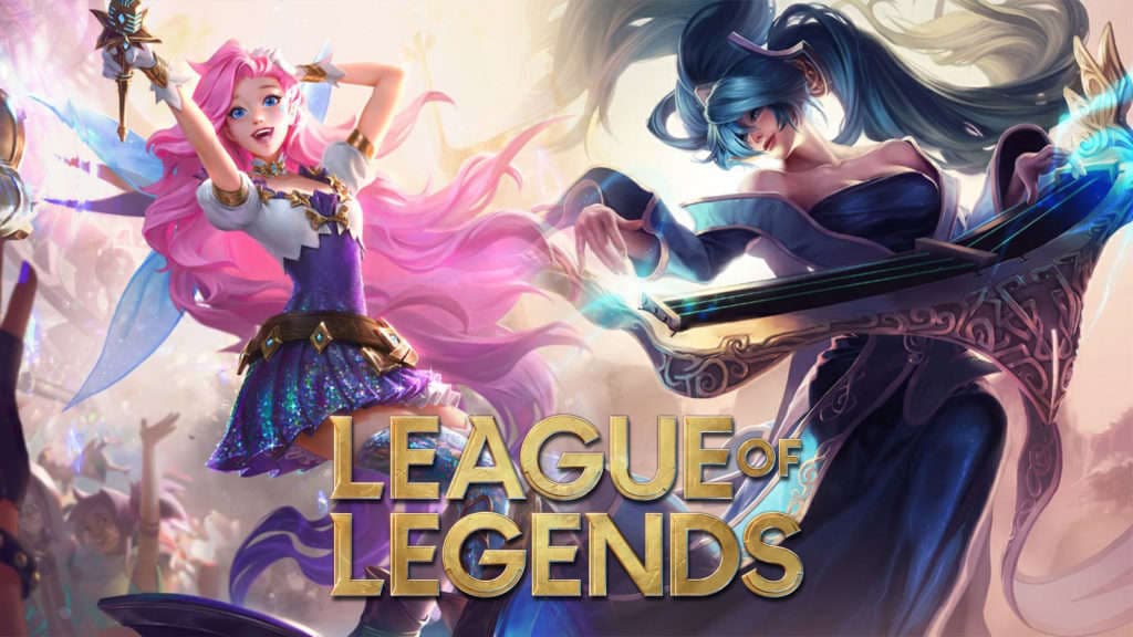 Seraphine y Sona con el logo de League of Legends