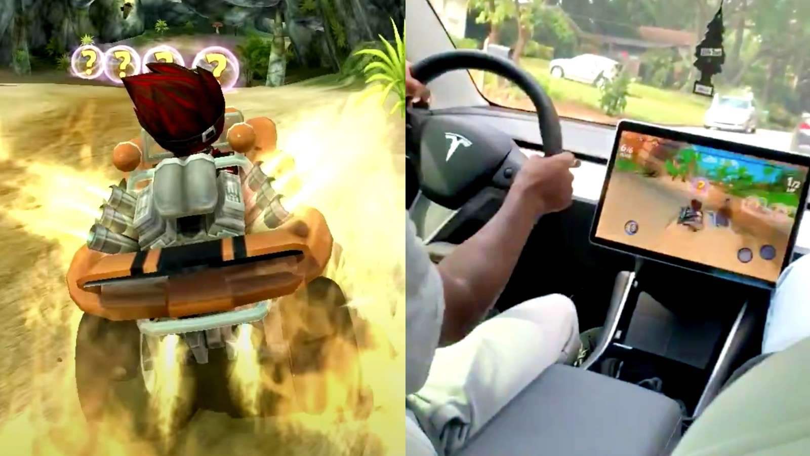 Mario Kart en un Tesla