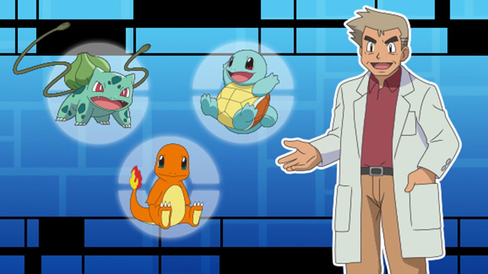 Profesor OAK y los iniciales de Pokémon Azul y Rojo