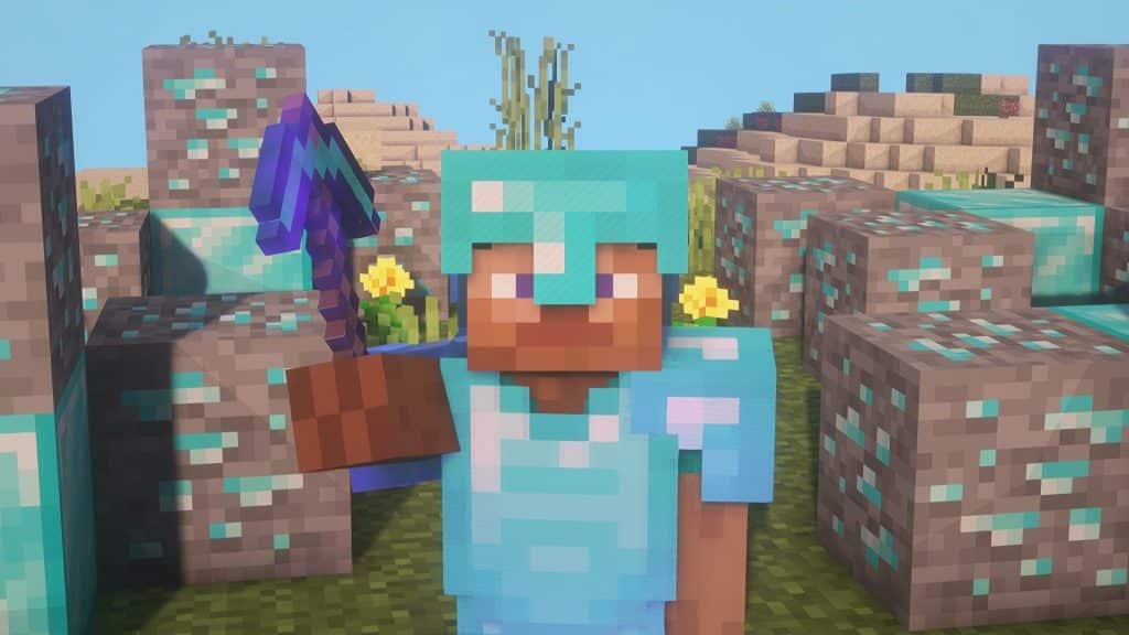 Steve en Minecraft con armadura de diamante