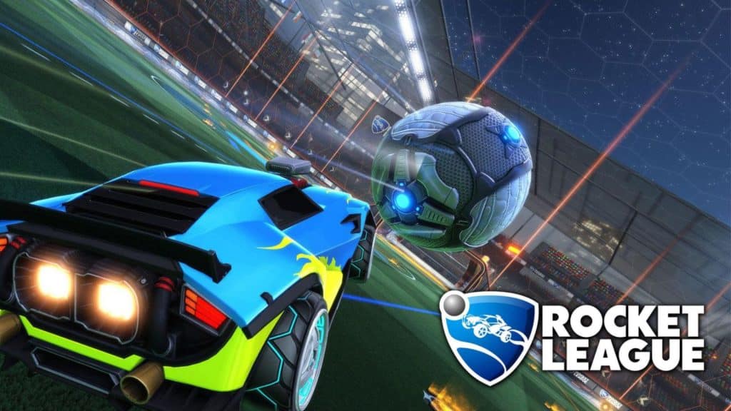 coche y pelota de rocket league junto al logo