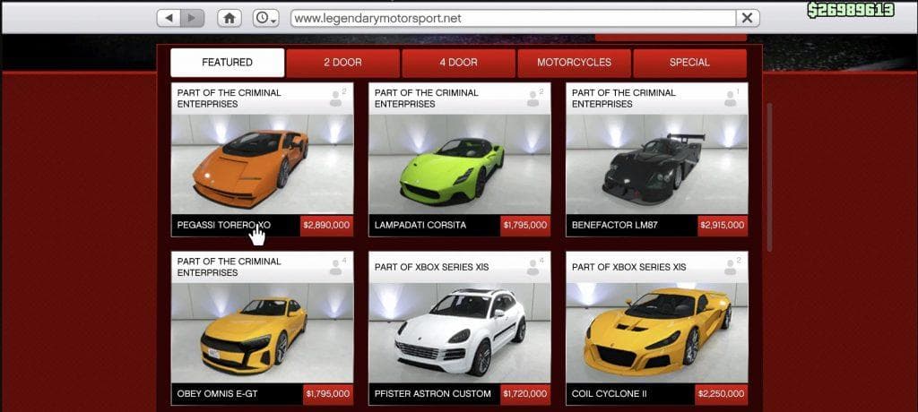 legendary motorsports gta online coches criminal enterprises