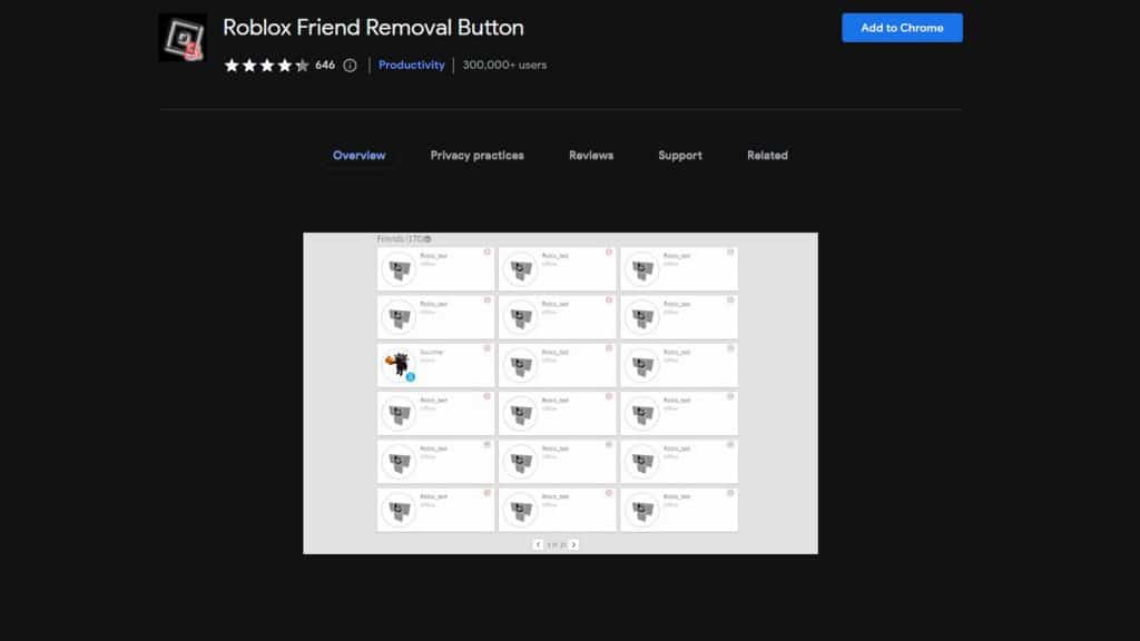 extensión roblox Friend Removal Button