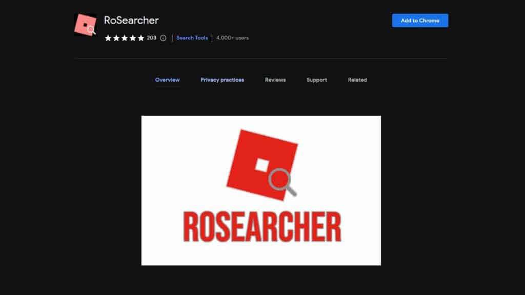 RoSearcher Roblox extensión