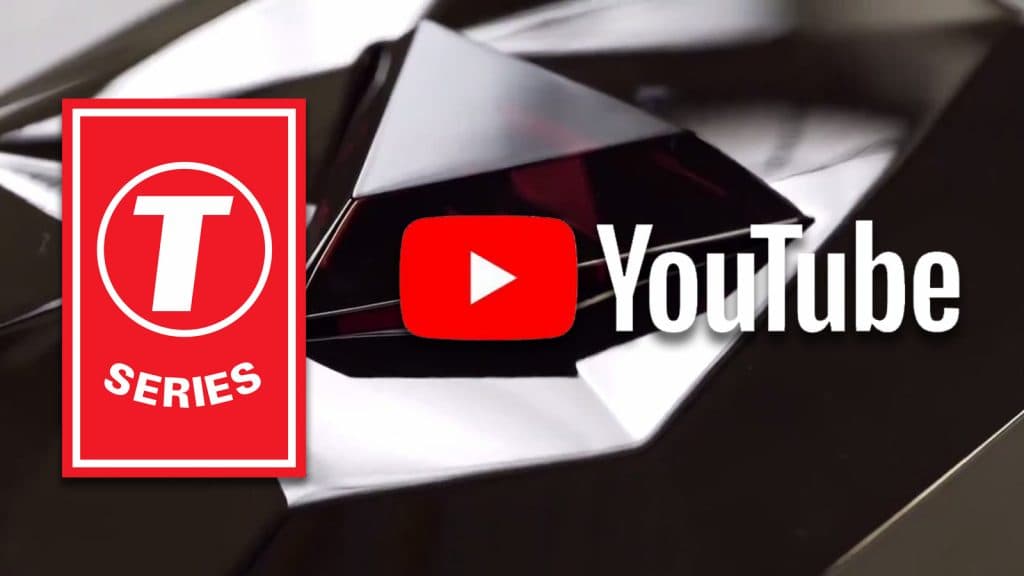 Logos de T-Series y de YouTube con el botón de rubí