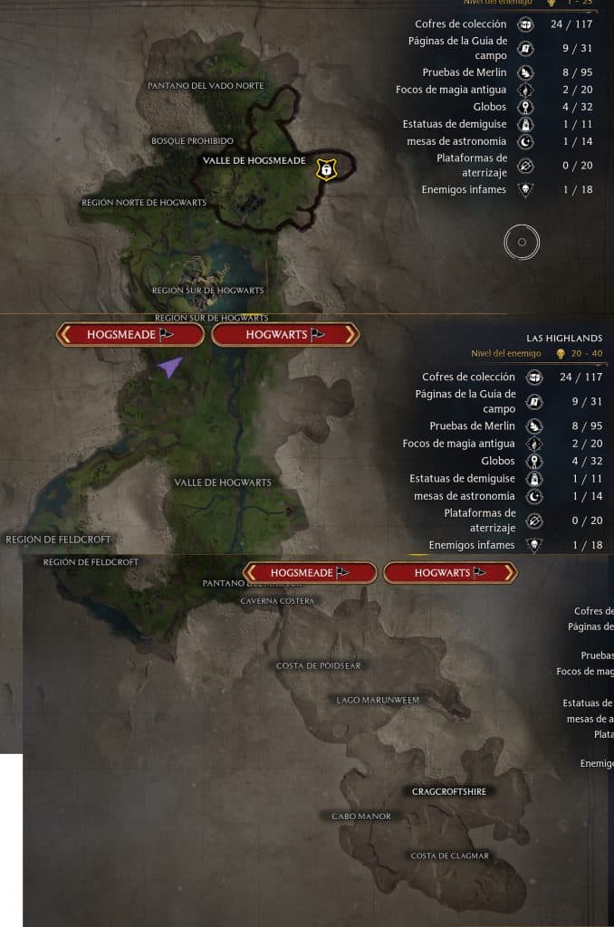mapa completo de hogwarts legacy