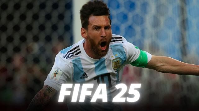 Messi con la camiseta de argentina y el logo de FIFA 25