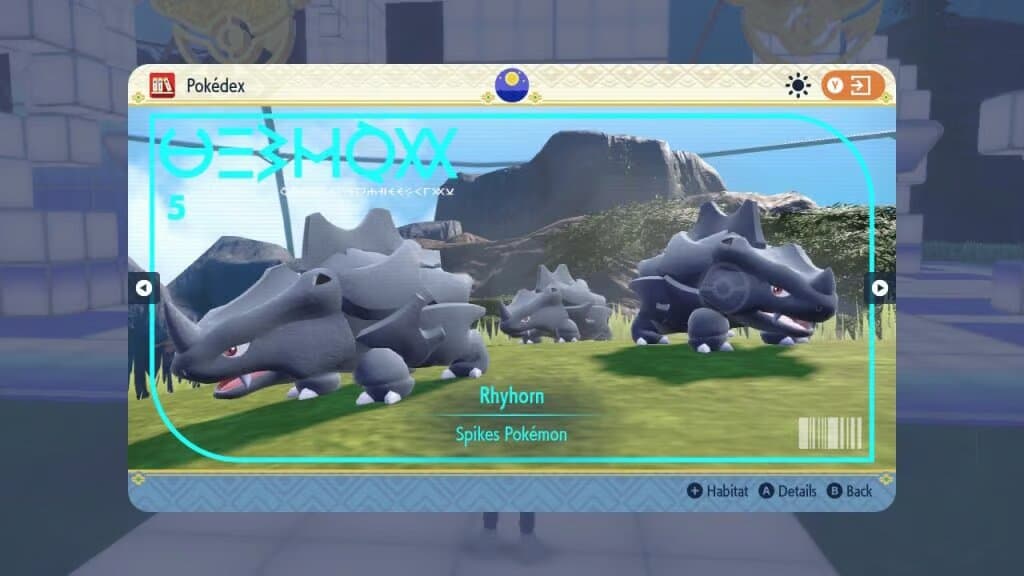 Rhyhorn, Rhydon y Rhyperior Pokémon Escarlata y Púrpura DLC