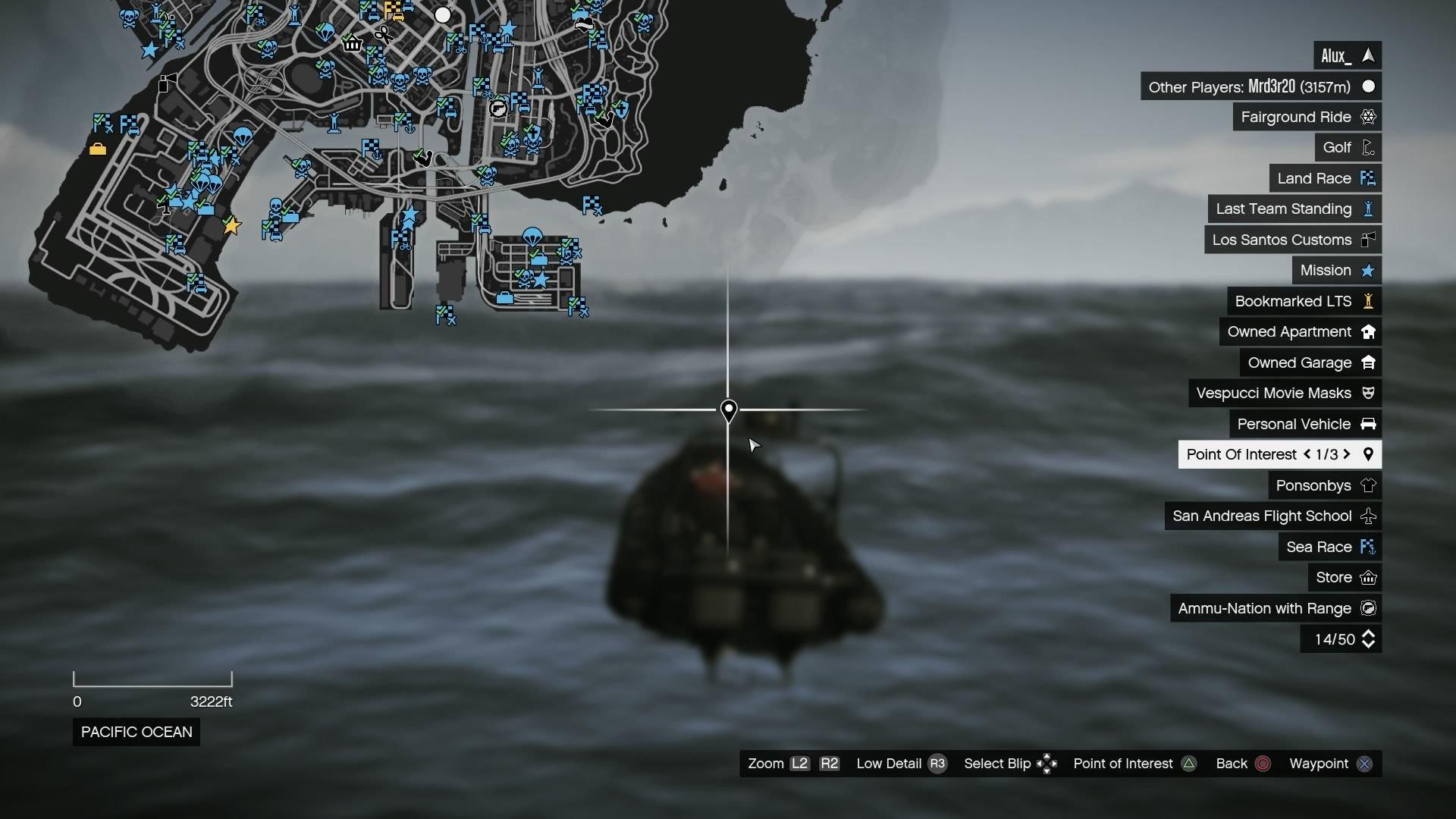 Ubicación del USS Luxington en el mapa de GTA Online