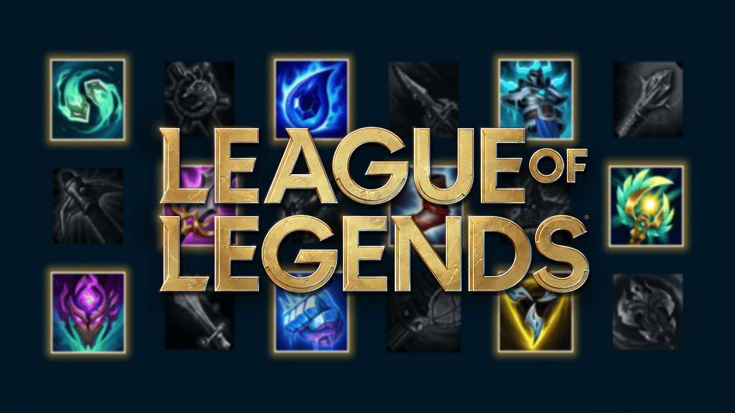 Logo de League of Legends sobre objetos