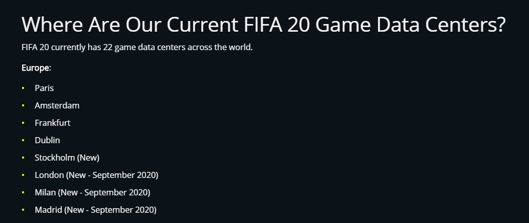 Nuevos servidores en FIFA 21