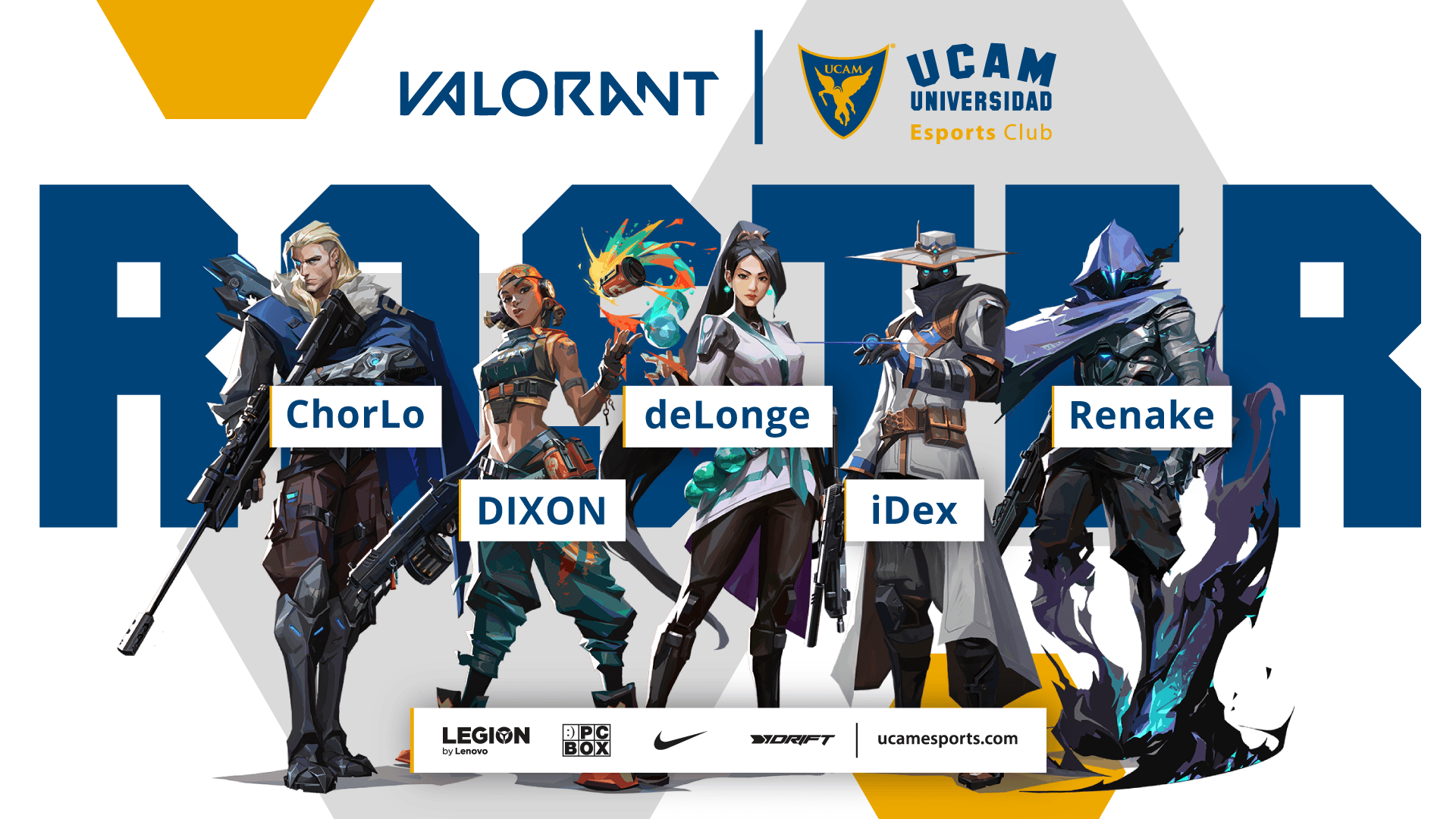 Imagen del roster de UCAM en Valorant