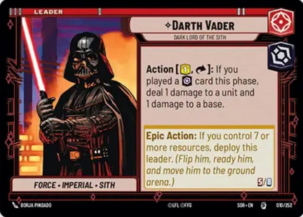 Carta de Líder Darth Vader en Star Wars Unlimited