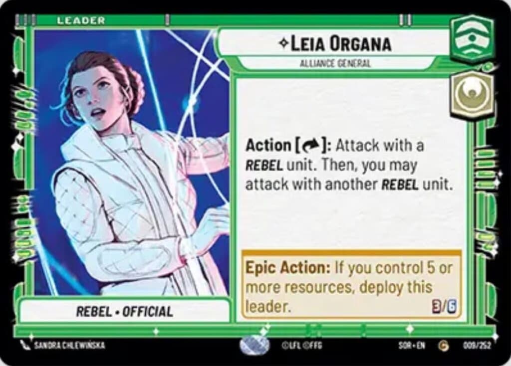 Carta de Líder Leia Organa en Star Wars Unlimited