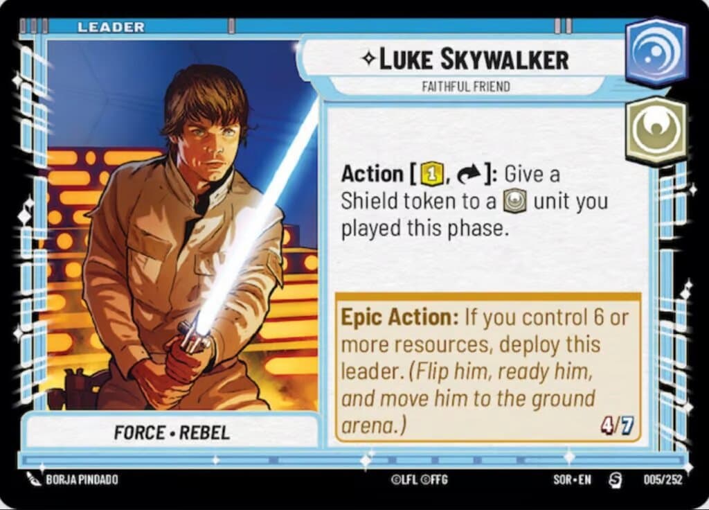 Carta de Líder Luke Skywalker en Star Wars Unlimited